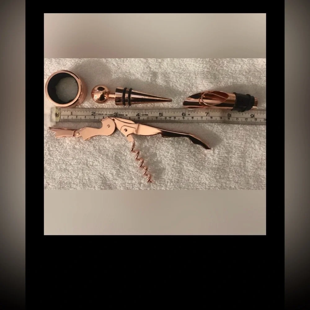 Laura Ashley Copper Wine 4 pc. Accessory Tools in Pine Wood Storage Box NWOT